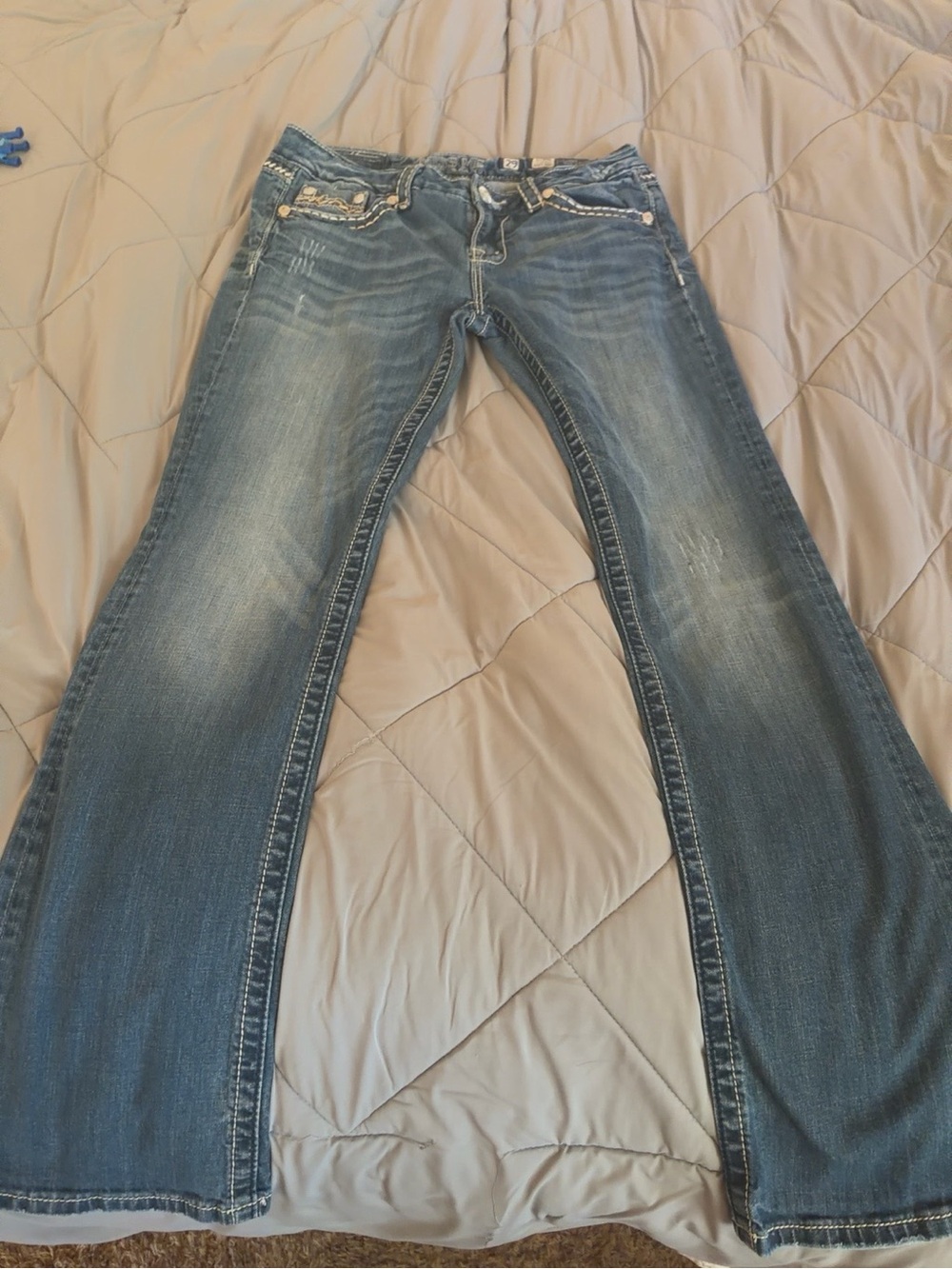 Miss Me Women's Blue Boot Cut Jeans with Signature Embroidery